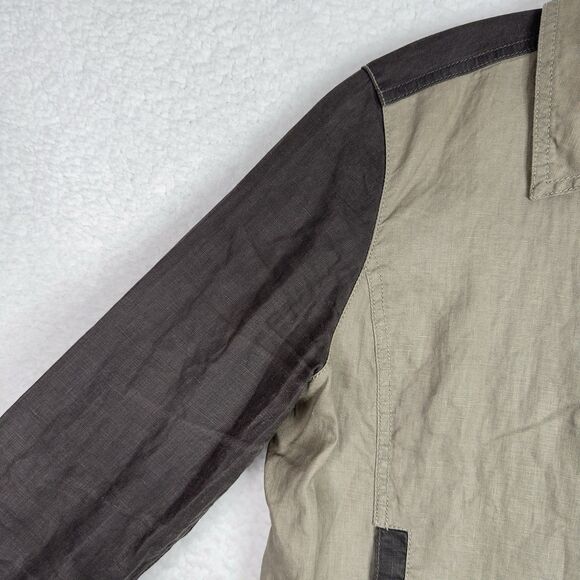 Eileen Fisher Coated Organic Linen Jacket Asymmetrical Zip Petite M Stone Moto - Picture 7 of 16